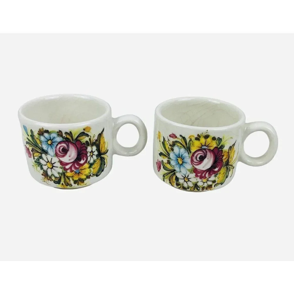 Vintage Castelli Ceramic Floral Espresso Set Italian Demitasse Hand Painted Demi